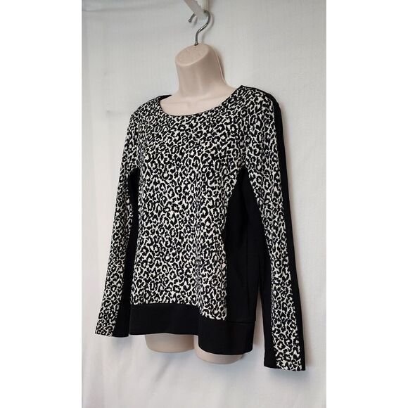 ANN TAYLOR Black & White Cheetah Animal Print Long Sleeve Stretch Sweate… - Picture 3 of 6